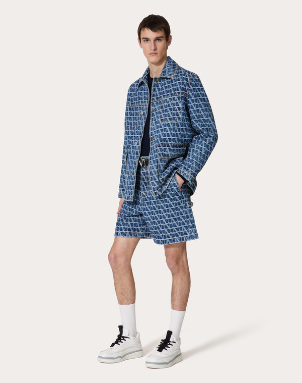 Bermuda In Denim Con Motivo Toile Iconographe