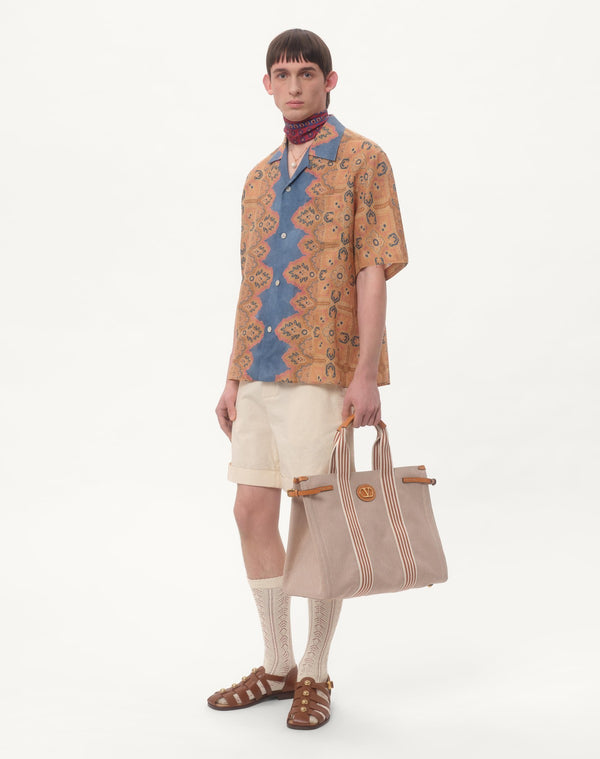 Camicia Da Bowling In Lino Con Stampa Voyage Imaginaire
