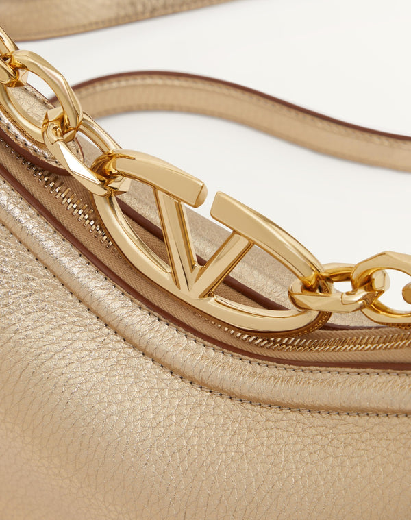 Mini Hobo Vlogo Moon Bag In Vitello Granato Metallizzato Con Catena