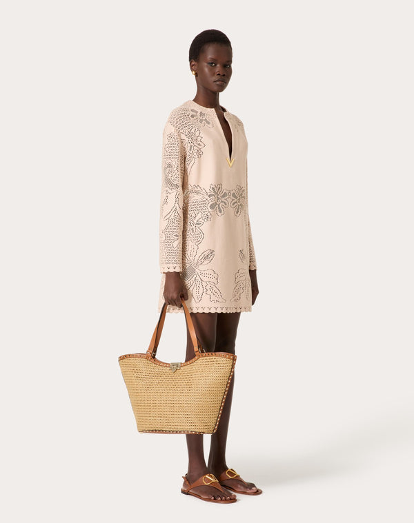 Borsa Shopping Rockstud In Rafia Intrecciata