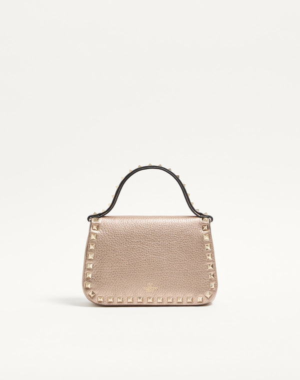 Borsa Piccola A Mano Rockstud In Vitello Granato Laminato