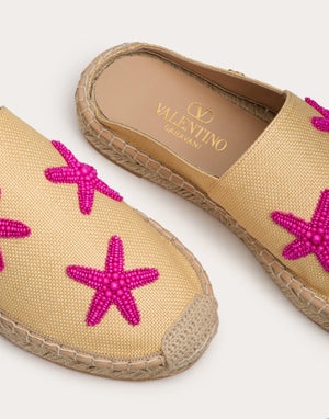 Mule Valentino Garavani Escape In Rafia Con Ricamo Starfish 25Mm