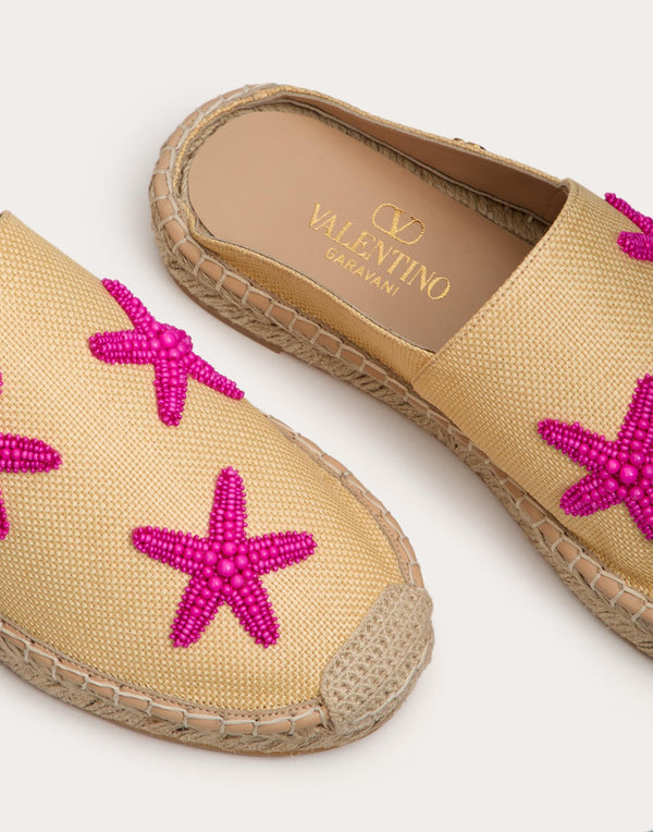 Mule Valentino Garavani Escape In Rafia Con Ricamo Starfish 25Mm
