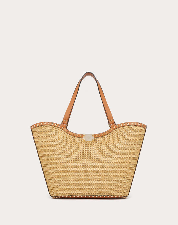 Borsa Shopping Rockstud In Rafia Intrecciata