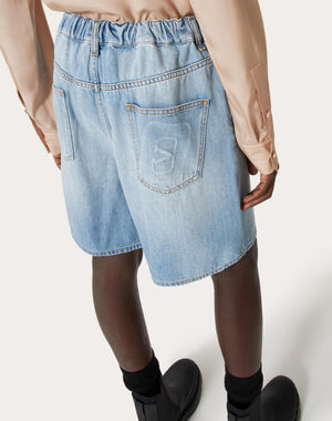 Bermuda In Denim Con Vlogo Signature Impresso