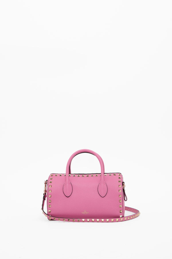 BORSA A MANO ROCKSTUD IN VITELLO GRANATO