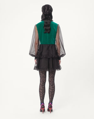 Abito Corto In Organza Ricamato