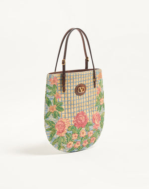 Borsa Shopping Piccola Valentino Garavani Panier De Fleurs Ricamata In Rafia 
