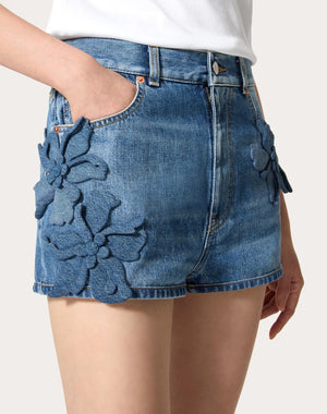 Shorts In Medium Blue Denim Ricamati