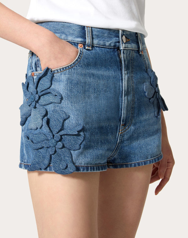 Shorts In Medium Blue Denim Ricamati