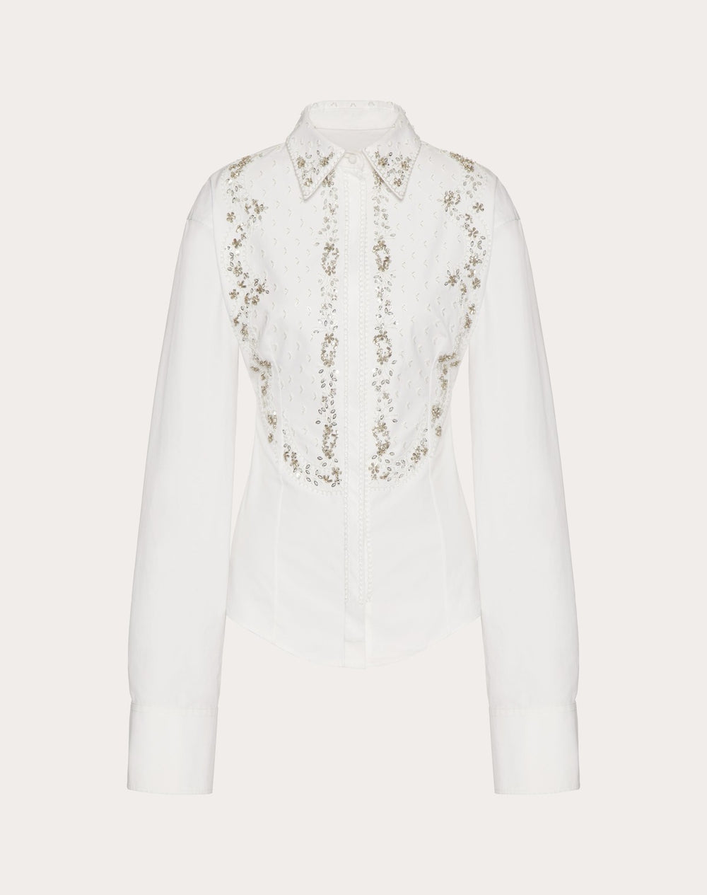 Camicia In Compact Popeline Ricamata