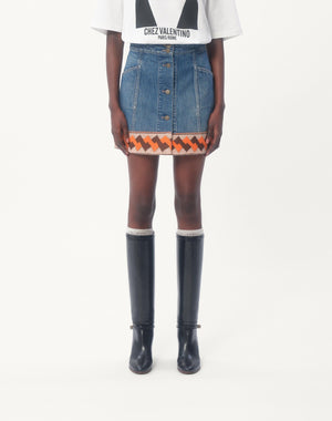 Gonna In Denim Con Bordi In Jacquard