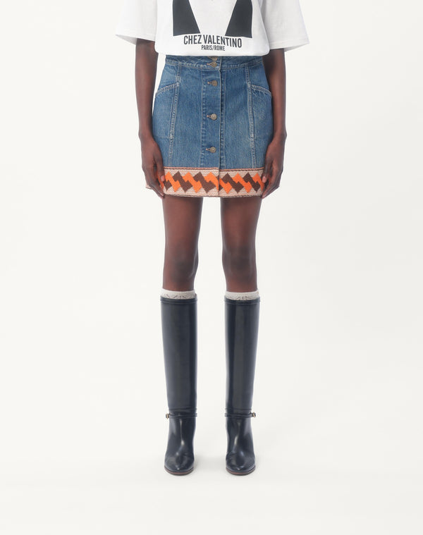 Gonna In Denim Con Bordi In Jacquard