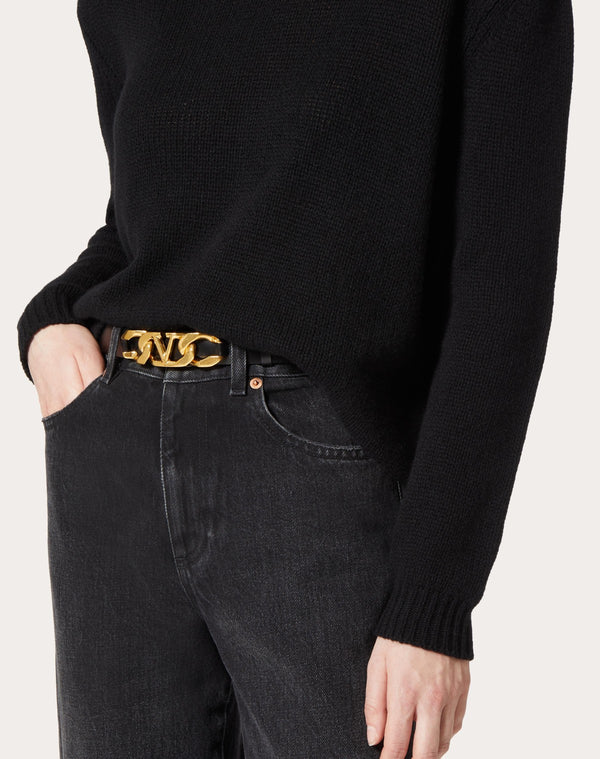 Cintura Vlogo Chain In Vitello Lucido 25 Mm