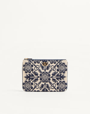 Pochette Vlogo Signature In Tessuto Jacquard Con Motivo Floreale
