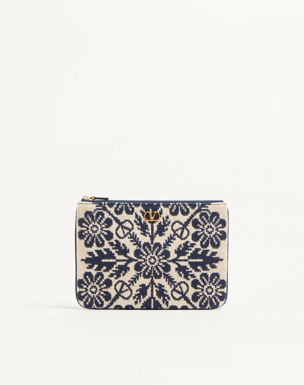 Pochette Vlogo Signature In Tessuto Jacquard Con Motivo Floreale