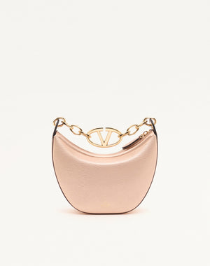 Mini Hobo Vlogo Moon Bag In Vitello Granato Metallizzato Con Catena
