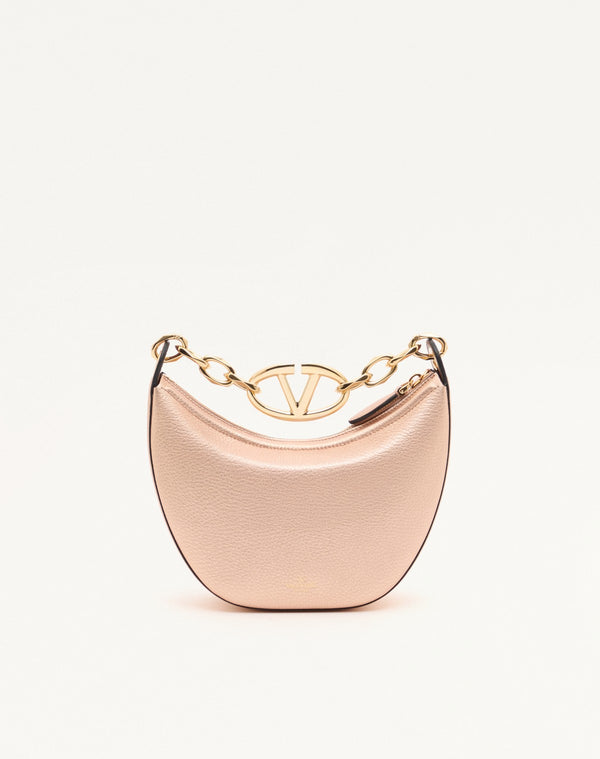 Mini Hobo Vlogo Moon Bag In Vitello Granato Metallizzato Con Catena