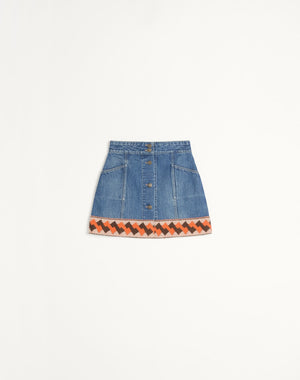 Gonna In Denim Con Bordi In Jacquard