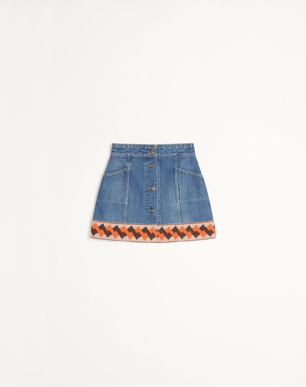 Gonna In Denim Con Bordi In Jacquard