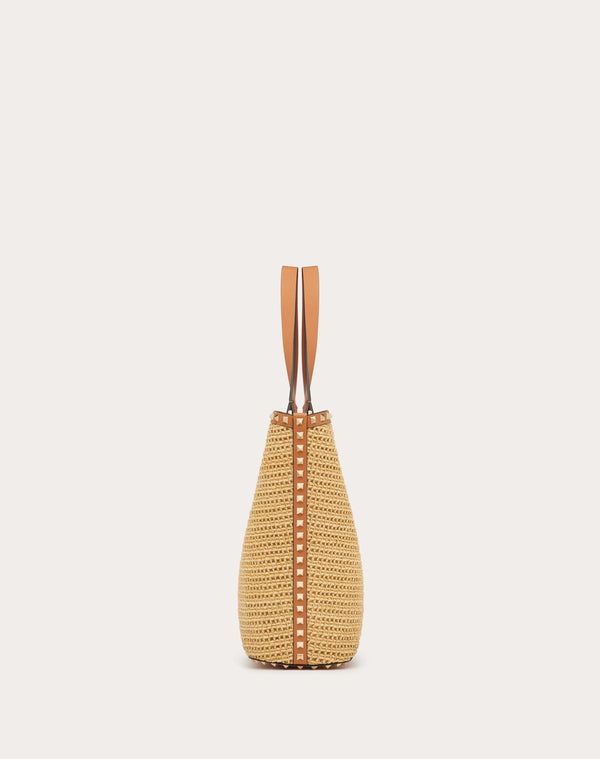 Borsa Shopping Rockstud In Rafia Intrecciata