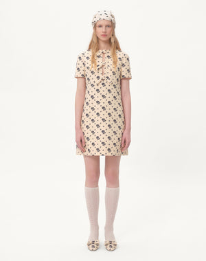 Abito Corto In Crepe Couture Fiorellino Blu Papier Floral 