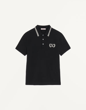 Polo In Piquet Di Cotone Con Ricamo Maison Valentino