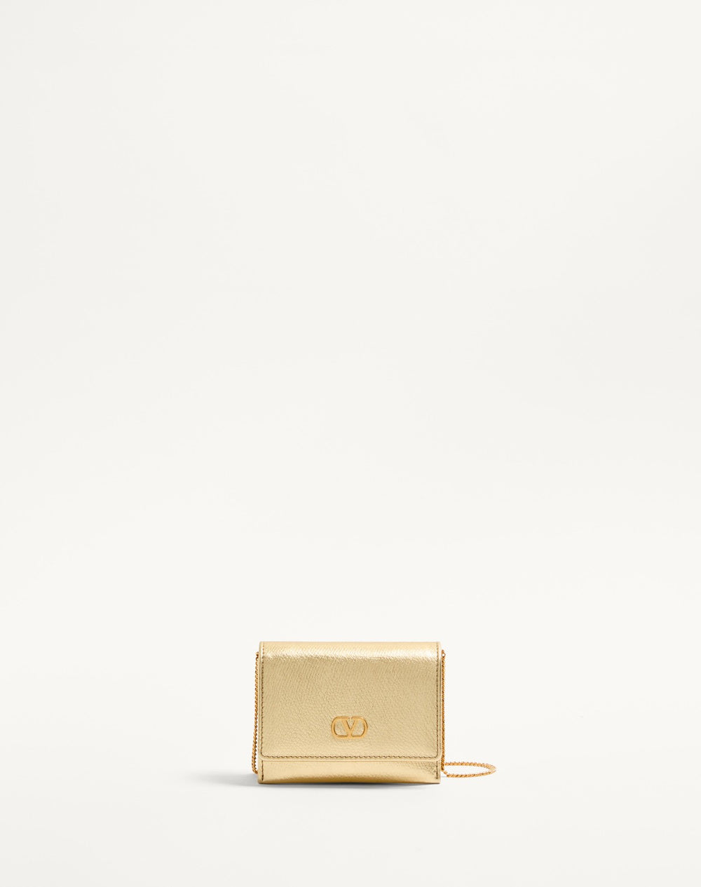 Portacarte con catena Vlogo Signature in vitello granato metallizzato