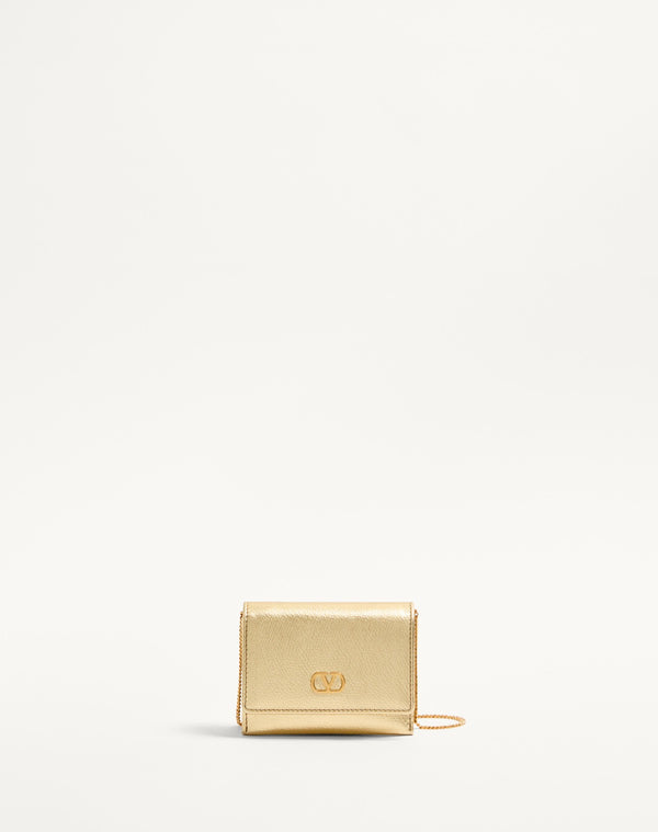 Portacarte con catena Vlogo Signature in vitello granato metallizzato