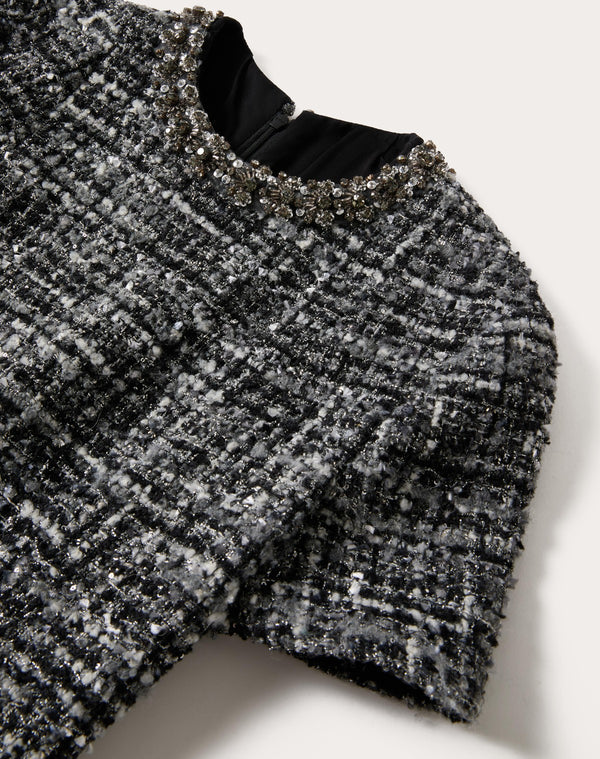 Abito Corto In Tweed Ricamato