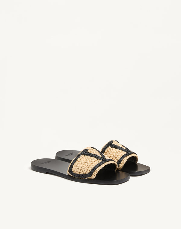 Sandalo Slide Viva Superstar In Rafia Con Ricamo Crochet 