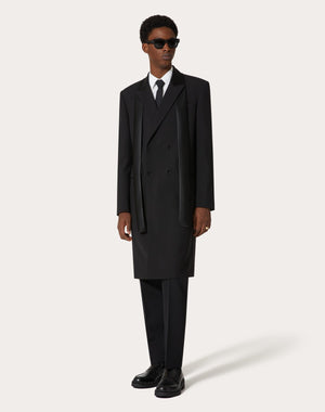 Cappotto Doppiopetto In Lana Con Collo A Sciarpa In Nylon