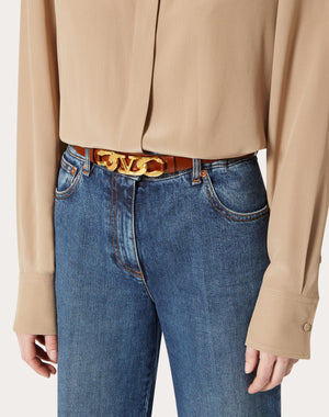 Cintura Vlogo Chain In Vitello Lucido 25 Mm