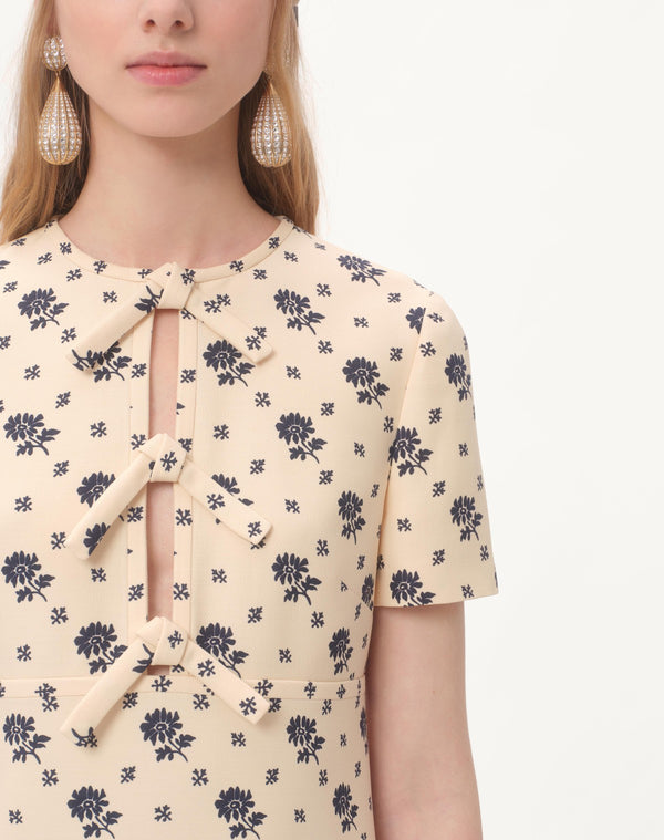 Abito Corto In Crepe Couture Fiorellino Blu Papier Floral 