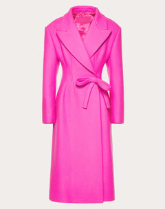 Cappotto Lungo In Diagonal Double Wool Con Dettaglio Fiocco
