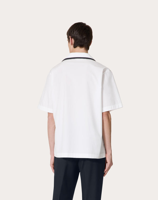 Camicia Da Bowling In Popeline Di Cotone Con V Detail Gommata