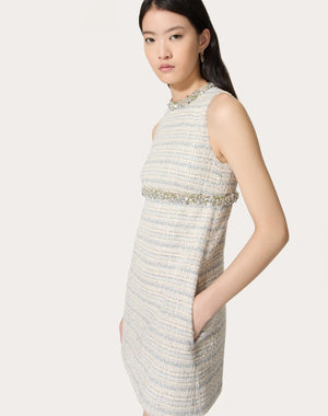 Abito Corto In Delicate Tweed Ricamato