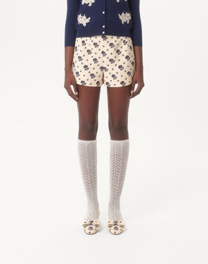 Shorts In Crepe Couture Fiorellino Blu Papier Floral 