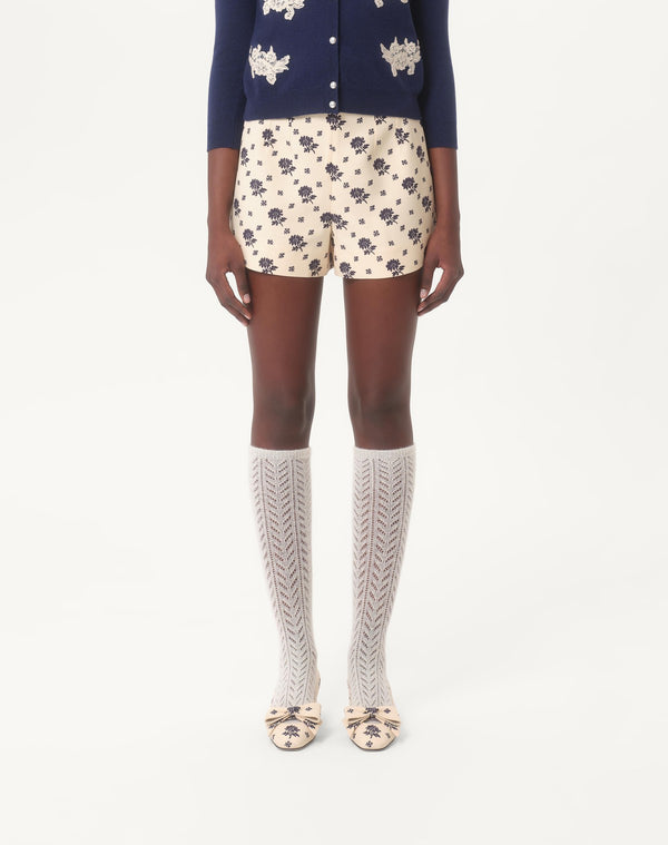 Shorts In Crepe Couture Fiorellino Blu Papier Floral 