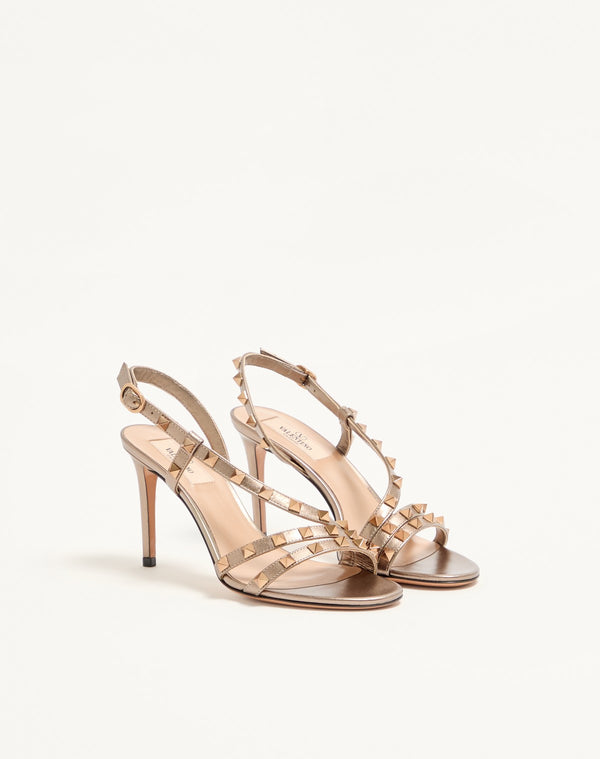 Sandalo Rockstud In Nappa Laminata 85Mm