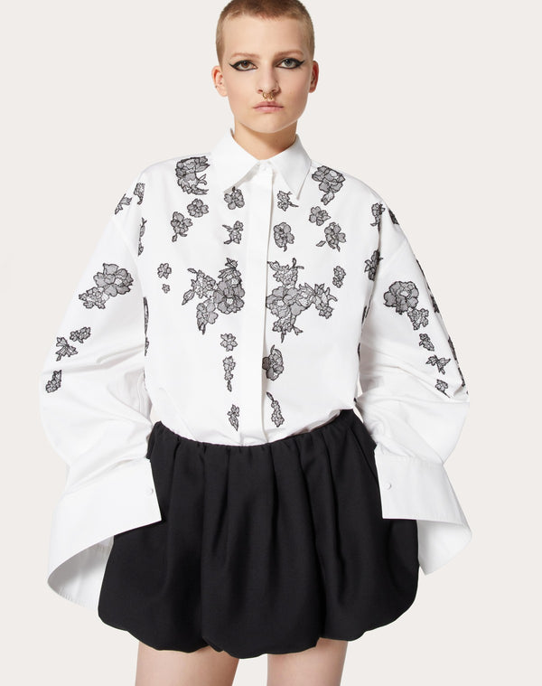 Camicia In Compact Popeline Ricamata