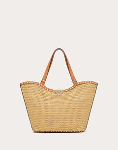 Borsa Shopping Rockstud In Rafia Intrecciata