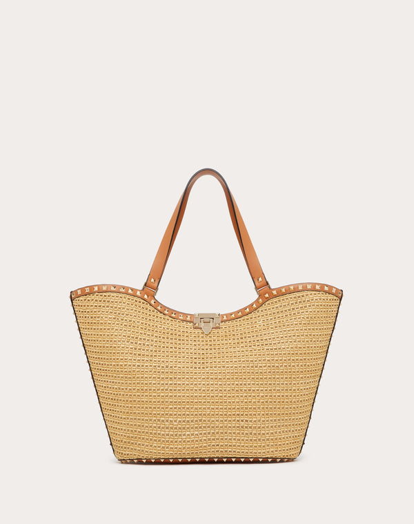 Borsa Shopping Rockstud In Rafia Intrecciata