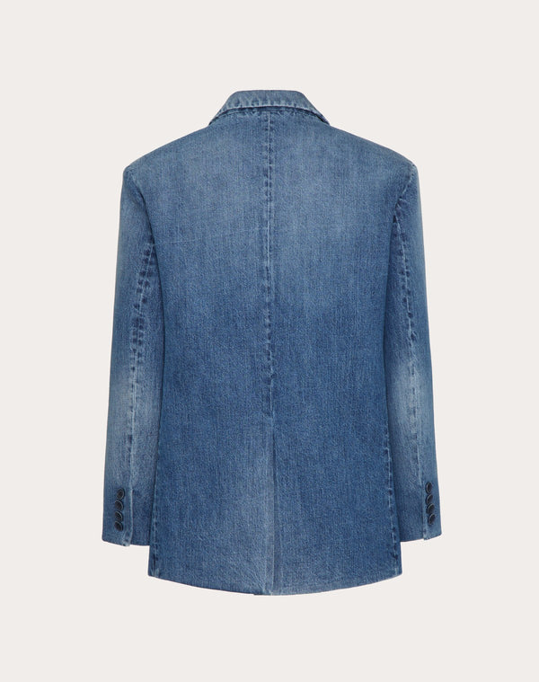 Giacca Monopetto In Denim Accoppiata Con Scuba