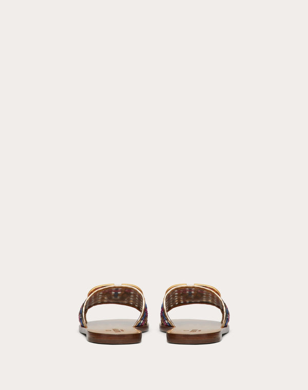 Sandalo Slider Vlogo Signature In Nappa Laminata Intrecciata
