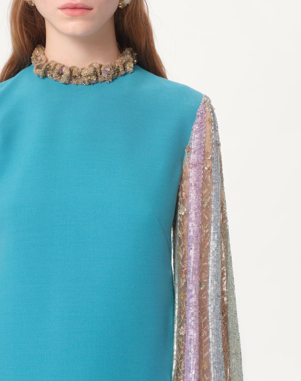 Abito Corto In Crepe Couture Ricamato