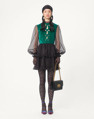 Abito Corto In Organza Ricamato