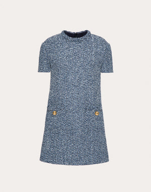 Abito Corto In Denim Textured Tweed