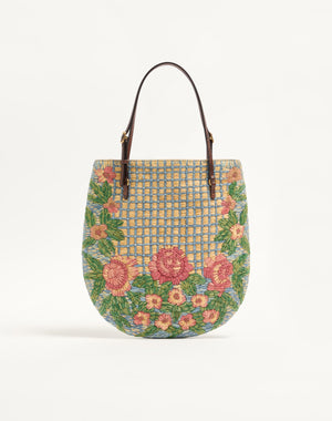 Borsa Shopping Piccola Valentino Garavani Panier De Fleurs Ricamata In Rafia 