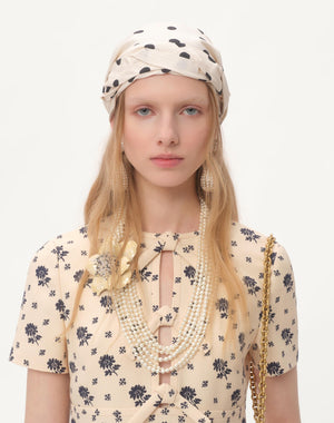 Abito Corto In Crepe Couture Fiorellino Blu Papier Floral 